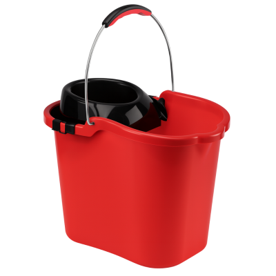 Seau avec essoreur rectangle + anse métal 16L rouge - Maya