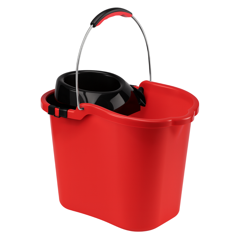 Seau avec essoreur rectangle + anse métal 16L rouge - Maya
