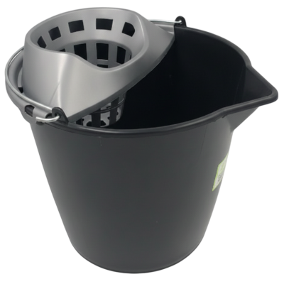 Seau avec essoreur rond noir 12 L - Pongal