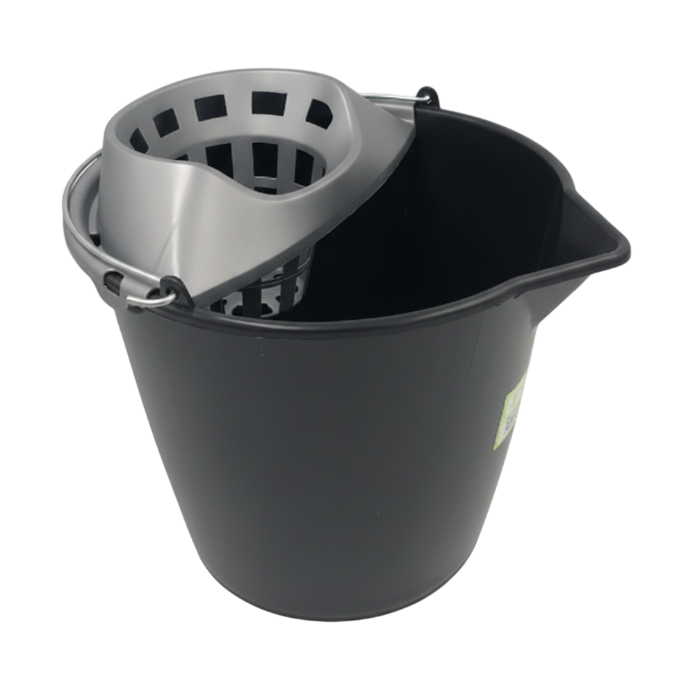 Seau avec essoreur rond noir 12 L - Pongal