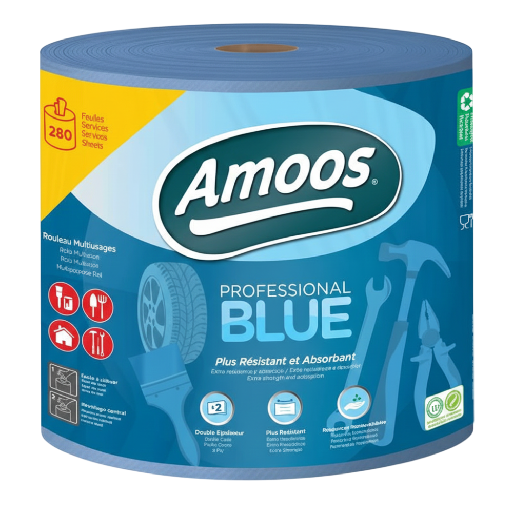 Papier essuie-tout super absorbant professionnel bleu - Amoos